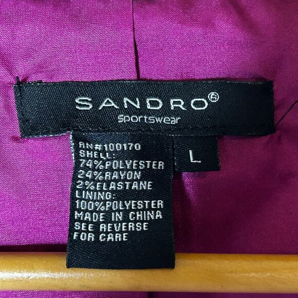 Sandro Blazer Black Gray Leopard Print Button Closure Wrap Tie Lined Size L - Picture 4 of 5